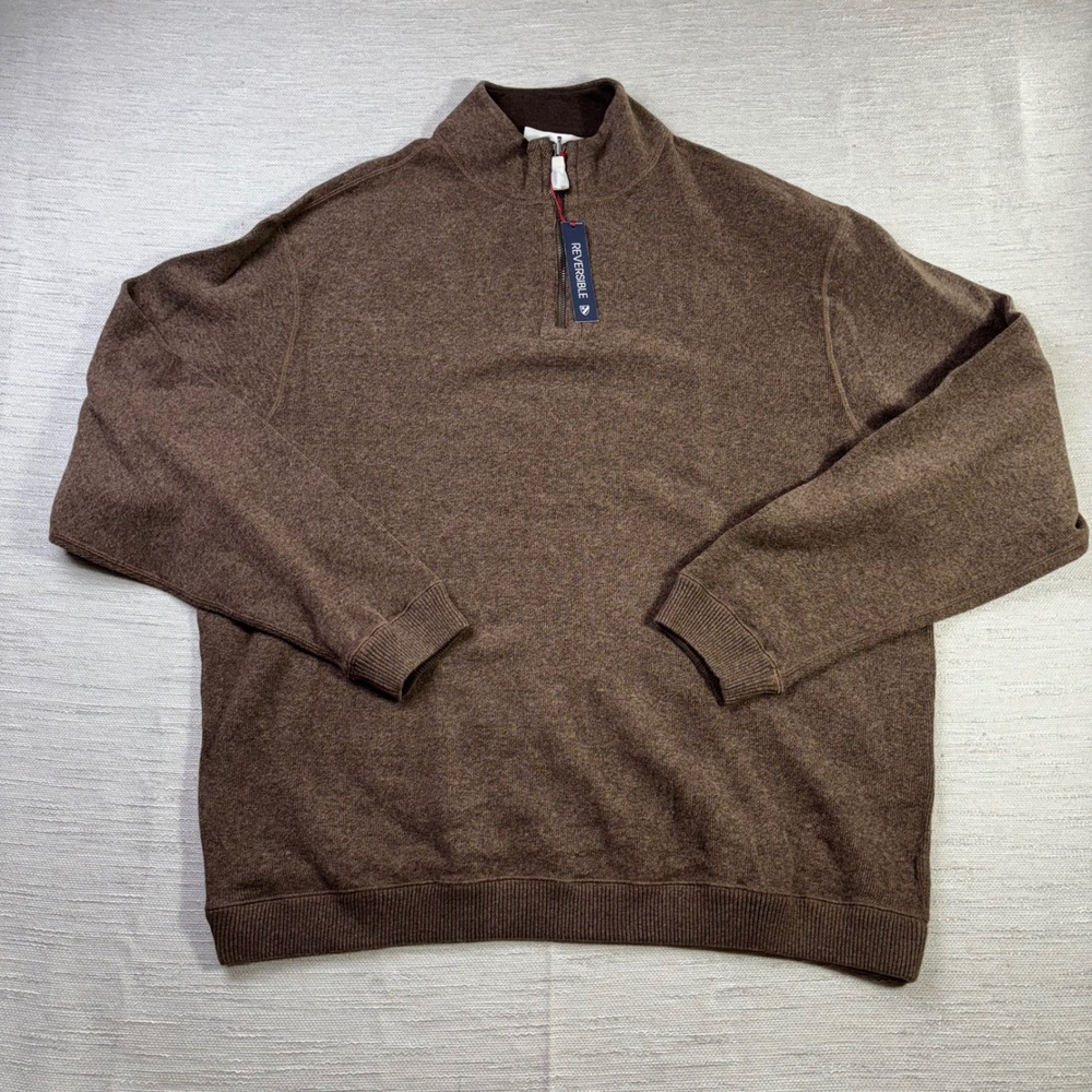 NEW Cremieux Reversible Quarter Zip Sweater Mens XXL Brown Heather Mock Pullover